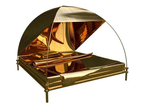 3d rendering of a golden bed isolated on a white background Stock Illustration