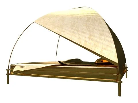 3d rendering of a golden bed isolated on a white background Stock Illustration