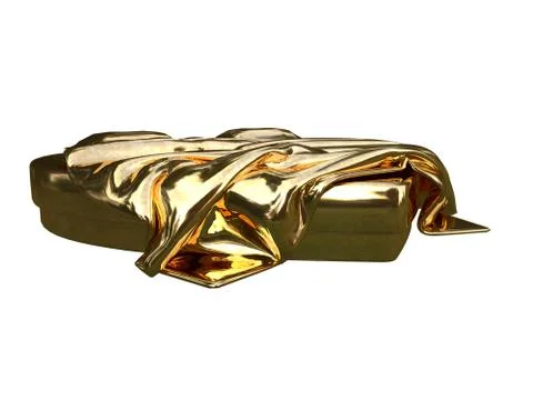 3d rendering of a golden bed isolated on a white background Stock Illustration