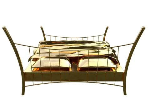3d rendering of a golden bed isolated on a white background Stock Illustration