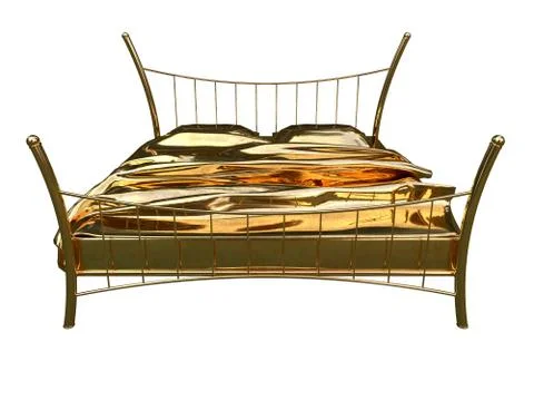3d rendering of a golden bed isolated on a white background Stock Illustration
