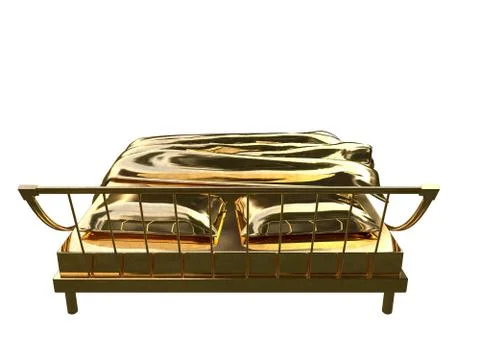 3d rendering of a golden bed isolated on a white background Stock Illustration