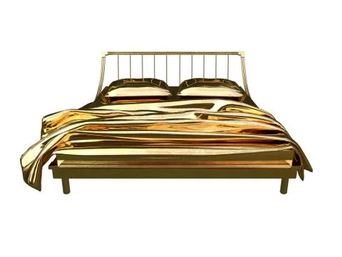 3d rendering of a golden bed isolated on a white background Stock Illustration