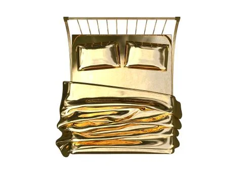 3d rendering of a golden bed isolated on a white background Illustrazione stock