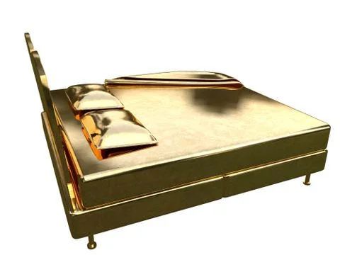 3d rendering of a golden bed isolated on a white background Stock Illustration