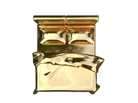 3d rendering of a golden bed isolated on a white background Stock Illustration