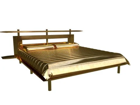3d rendering of a golden bed isolated on a white background Stock Illustration