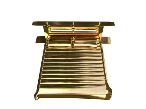 3d rendering of a golden bed isolated on a white background Illustrazione stock