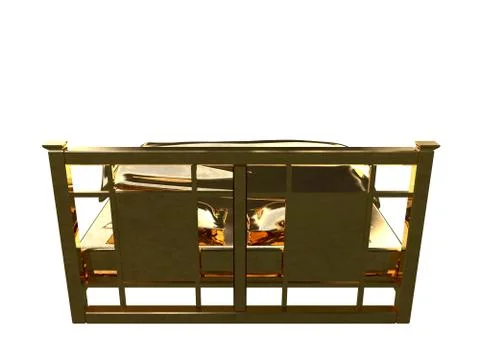 3d rendering of a golden bed isolated on a white background Stock Illustration