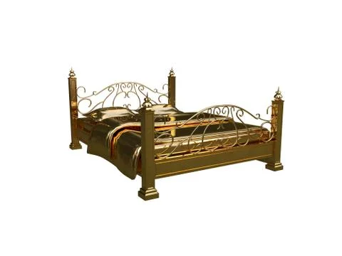 3d rendering of a golden bed isolated on a white background Stock Illustration