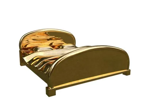3d rendering of a golden bed isolated on a white background Stock Illustration
