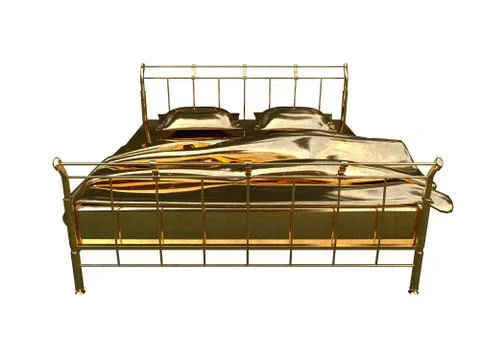3d rendering of a golden bed isolated on a white background Stock Illustration