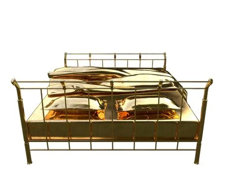 3d rendering of a golden bed isolated on a white background Stock Illustration