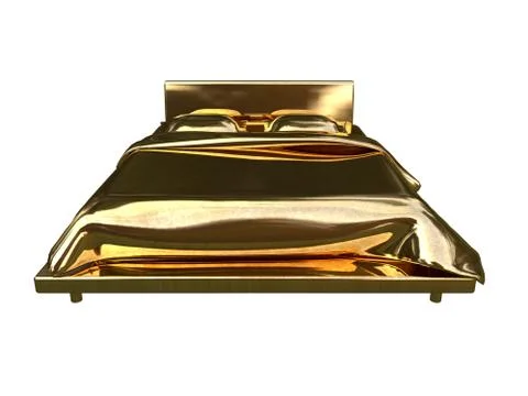 3d rendering of a golden bed isolated on a white background Stock Illustration