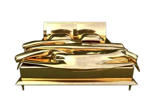 3d rendering of a golden bed isolated on a white background Stock Illustration