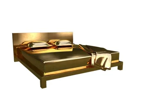 3d rendering of a golden bed isolated on a white background Stock Illustration