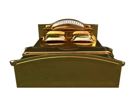 3d rendering of a golden bed isolated on a white background Illustrazione stock