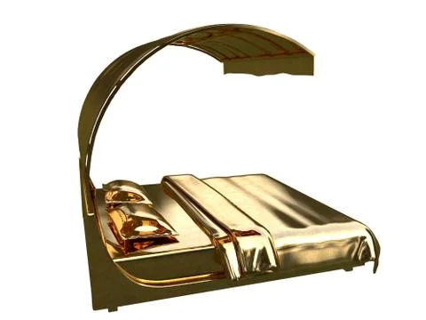 3d rendering of a golden bed isolated on a white background Stock Illustration