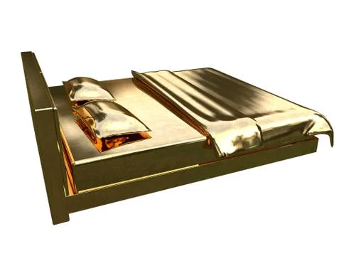3d rendering of a golden bed isolated on a white background Illustrazione stock