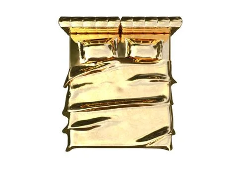 3d rendering of a golden bed isolated on a white background Stock Illustration