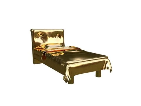 3d rendering of a golden bed isolated on a white background Stock Illustration