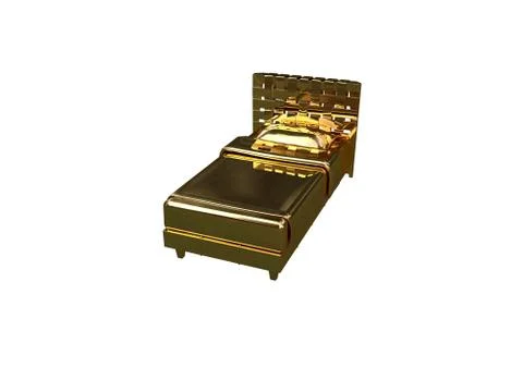 3d rendering of a golden bed isolated on a white background Stock Illustration