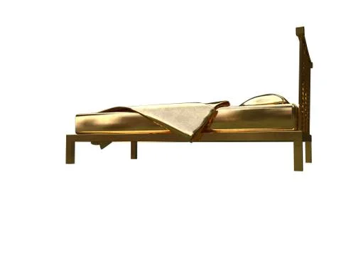 3d rendering of a golden bed isolated on a white background Stock Illustration