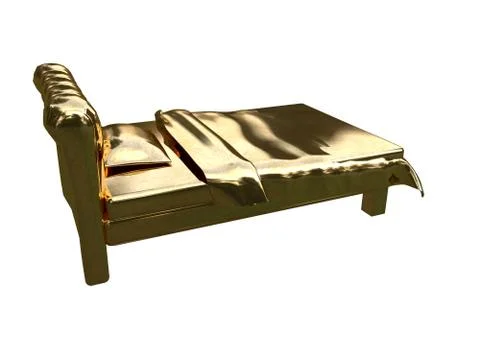 3d rendering of a golden bed isolated on a white background Stock Illustration