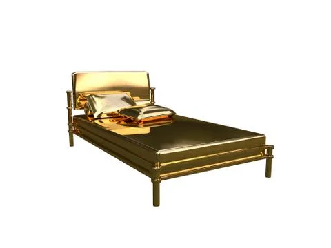 3d rendering of a golden bed isolated on a white background Stock Illustration