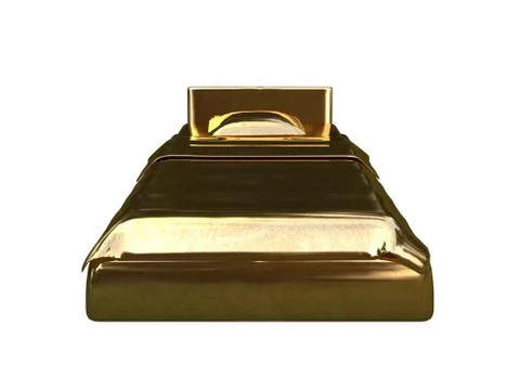 3d rendering of a golden bed isolated on a white background Stock Illustration