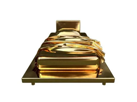 3d rendering of a golden bed isolated on a white background Stock Illustration