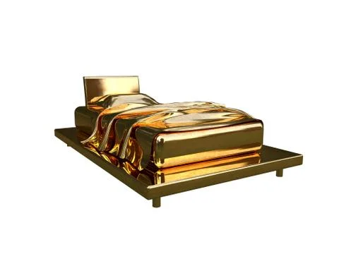 3d rendering of a golden bed isolated on a white background Stock Illustration