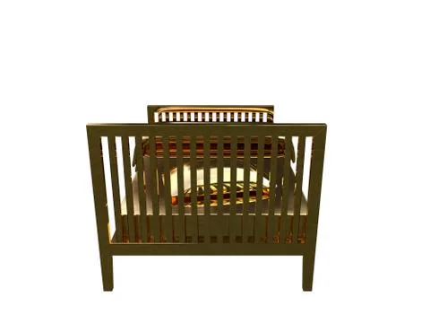 3d rendering of a golden bed isolated on a white background Stock Illustration