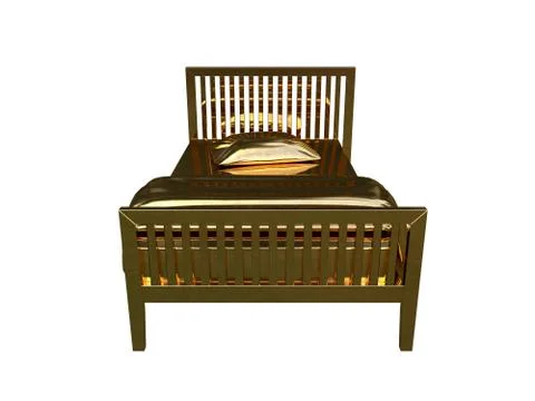 3d rendering of a golden bed isolated on a white background Stock Illustration