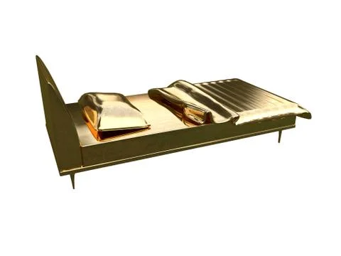 3d rendering of a golden bed isolated on a white background Stock Illustration