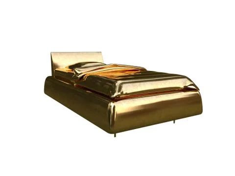 3d rendering of a golden bed isolated on a white background Stock Illustration