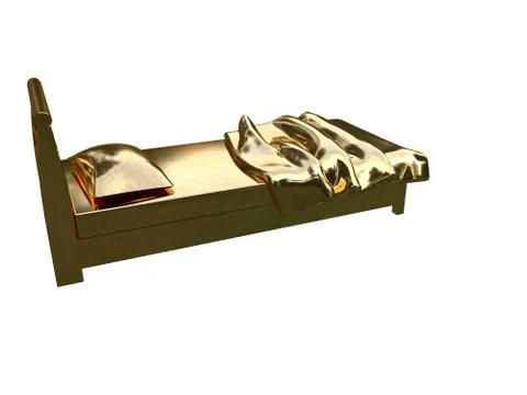 3d rendering of a golden bed isolated on a white background Stock Illustration
