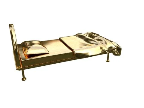 3d rendering of a golden bed isolated on a white background Stock Illustration