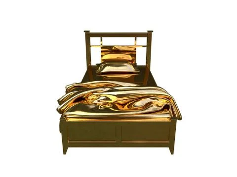 3d rendering of a golden bed isolated on a white background Stock Illustration