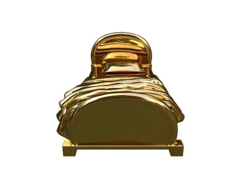 3d rendering of a golden bed isolated on a white background Stock Illustration