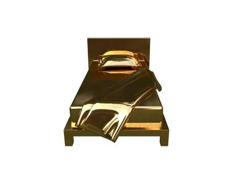 3d rendering of a golden bed isolated on a white background Stock Illustration