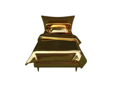 3d rendering of a golden bed isolated on a white background Stock Illustration