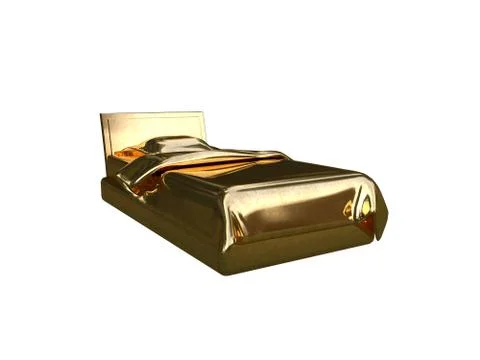 3d rendering of a golden bed isolated on a white background Stock Illustration