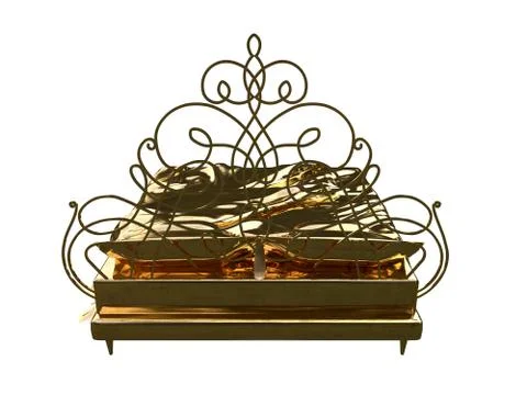 3d rendering of a golden bed isolated on a white background Stock Illustration