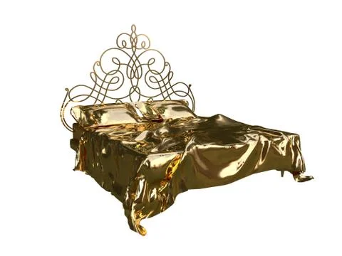 3d rendering of a golden bed isolated on a white background Stock Illustration