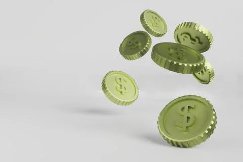 3d rendering of golden coin falling on white background  Stock Illustration