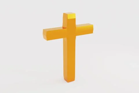 3D Rendering of a golden cross on white background with clipping path. Christ Illustrazione stock
