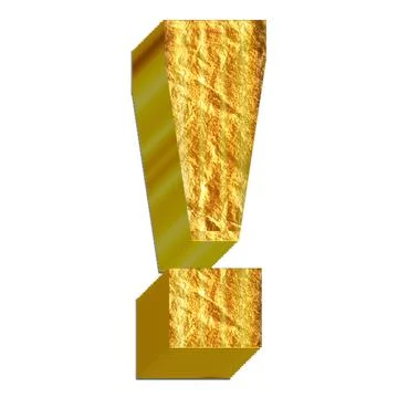 3D rendering of the golden Exclamation mark isolated on white background Stock Illustration