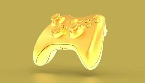 3d rendering of a golden game controller isolated on yellow background. Stock Photos