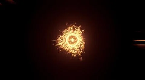 3D rendering of golden laser lights on a dark cosmic background Stock Illustration